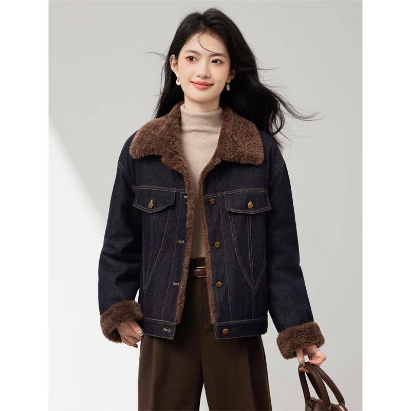 Warme Retro-Jeansjacke für Damen mit Federdaunen-Patchwork