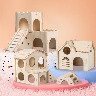 Maison en Bois pour Hamster Balançoire Nid de Couchage Multi-Trous Respirant Installation Simple Double Couche