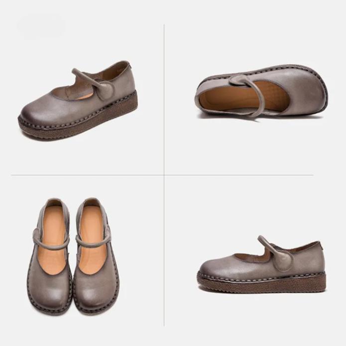 Johnature Flache Retro-Schuhe aus echtem Leder mit weicher Sohle, bequeme, leichte Pendlerschuhe für Damen