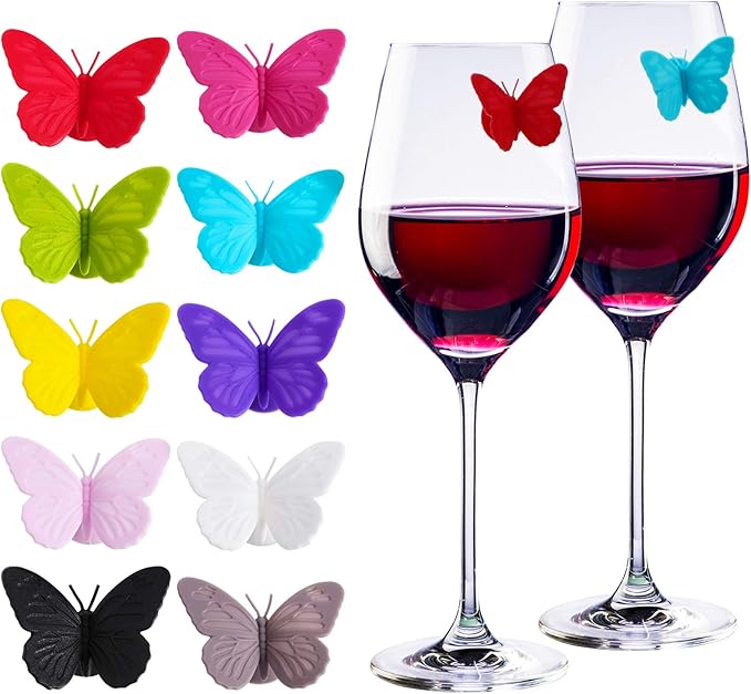 12Pcs Wine Glass Charms, Butterfly Charms, Wine Glass Charm for Parties, Saloon, Potlucks, Weddings