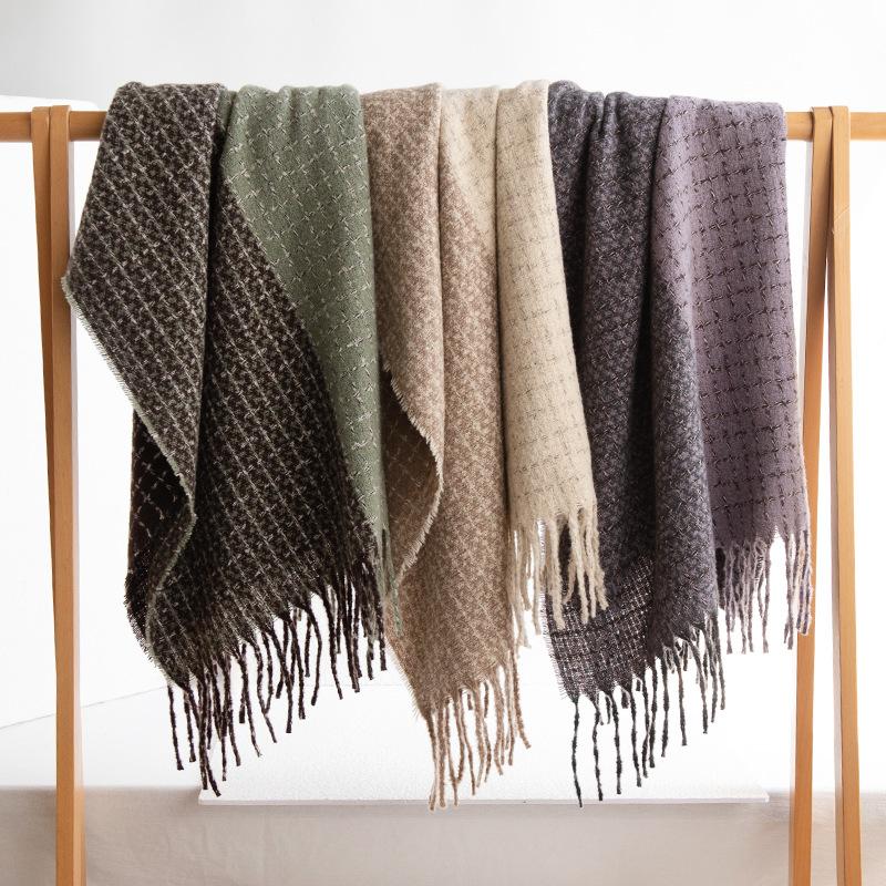 New Soft and Warm Imitation Cashmere Plaid Retro Tassel Scarf High End Women's Scarf Shawl
