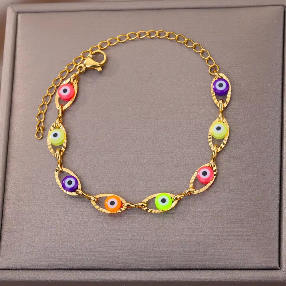 Fashion new personalized creative multi-color all devil's eye stainless steel gold-plated trend bracelet