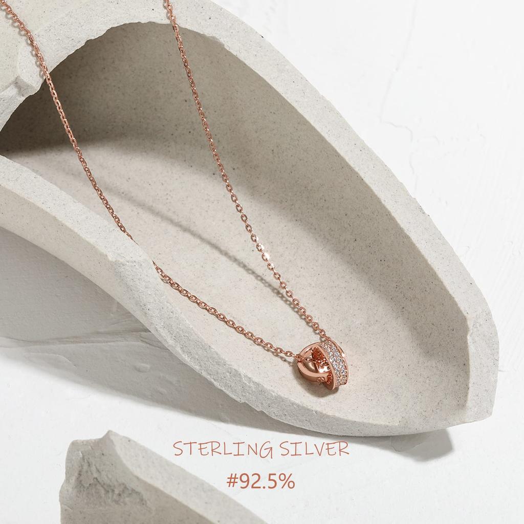 Necklace for 18K Gold 925 Highest Quality Cubic Zirconia Double Rose with Genuine Jewelry [Pasurohu] Women, K18, Coating, Silver, Pendant, Ring,