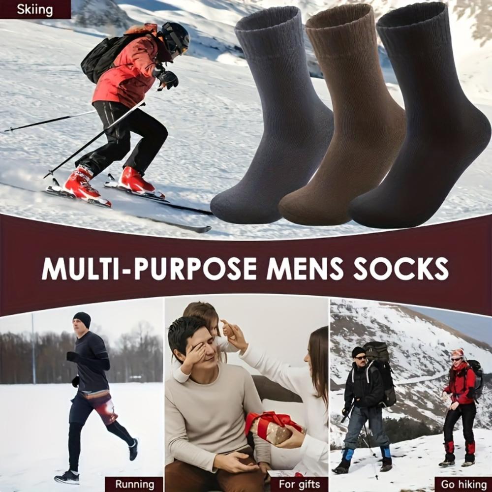 3Pack men plus size winter warm socks,fleece blended hiking trekking socks,soft durable,reinforced heel toe,cold resistant for outdoor trips hiking