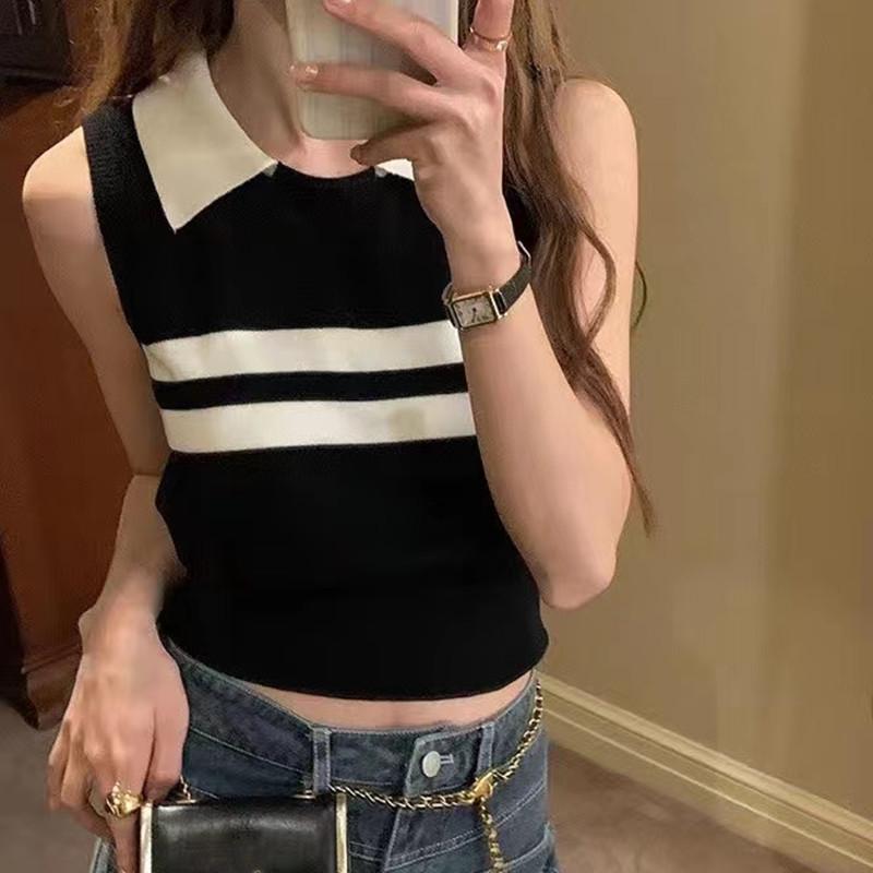 

Летняя новая корейская версия студенческого стиля с лацканами, цветной жилет без рукавов, свитер, жилет, женская одежда One size