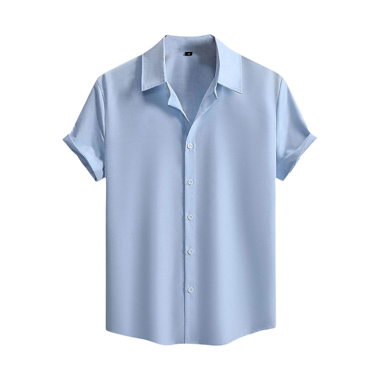 

Мужская модная рубашка с воротником, однотонная, повседневная, с короткими рукавами XL синий