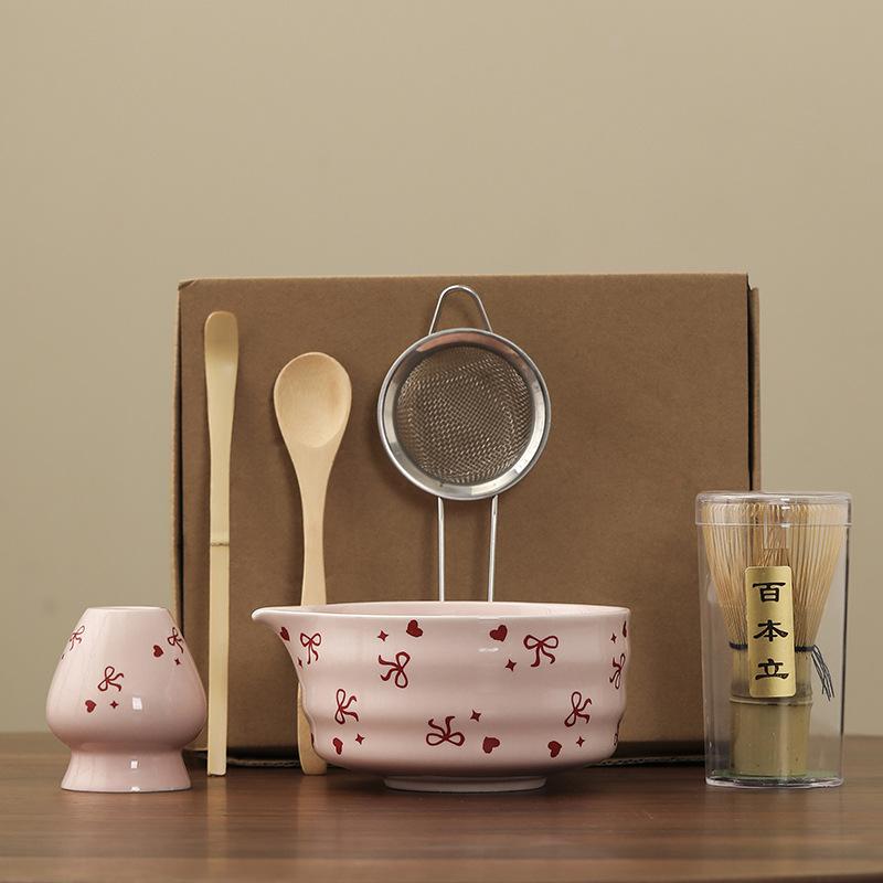 6-teiliges/Set Traditionelles Bambus Keramik Japanisches Matcha Tee-Set Matcha Schale Löffel Teezubereitungswerkzeuge Matcha Besen Set Zubehör Neu