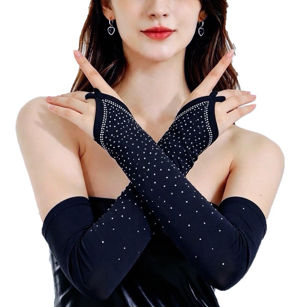 Trendy Rhinestone Fingerless Gloves for Summer Festivals and Dance Performances