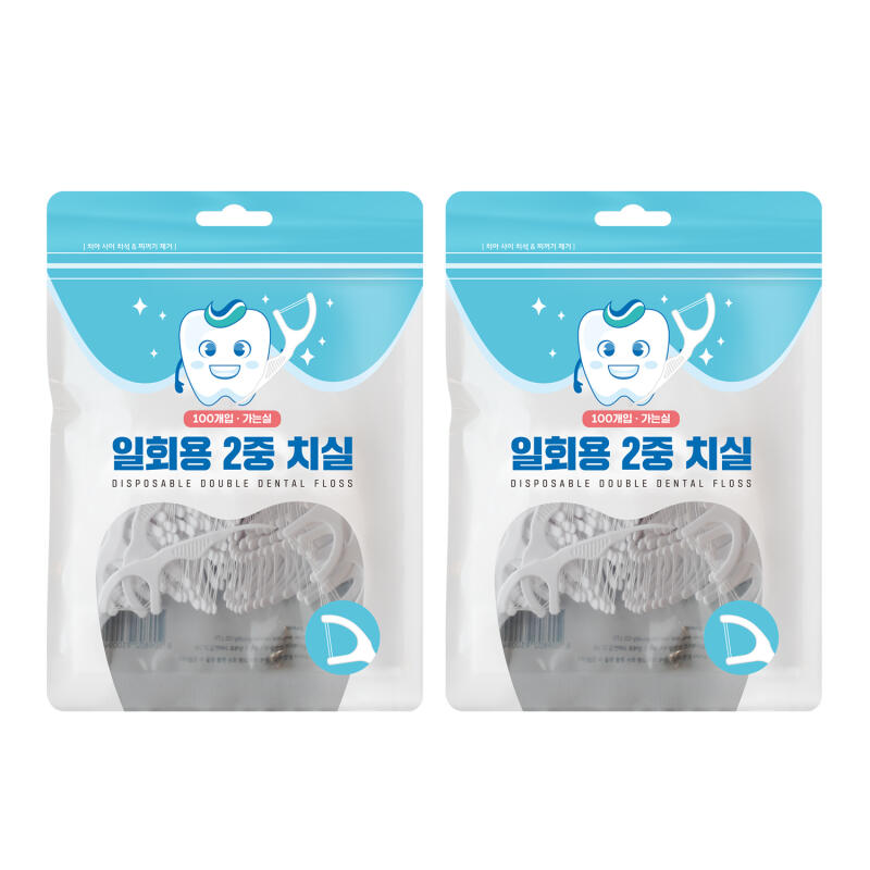Disposable double-layer dental floss toothpick for dental care (100P x 2)