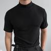 Sommer herre Slim Fit T-skjorte Trendy ensfarge pustende topper Kortermet Turtleneck Pullover Bunnskjorte
