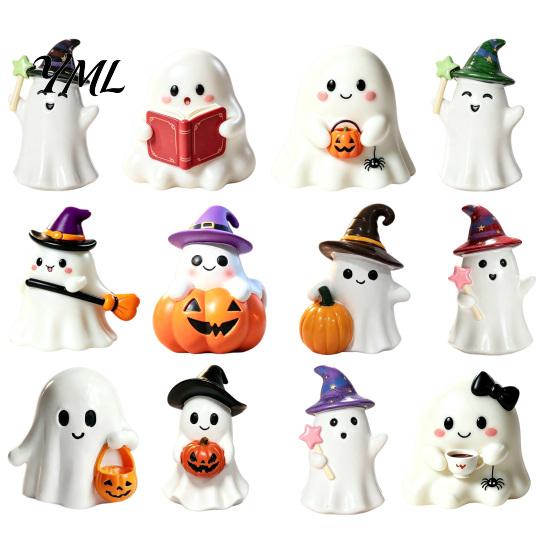Halloween Ghost Decor Resin Figurine, Creepy Witch Hat Statue, Statue Pumpkin Reading Ornament for Holiday Party Decoration Desktop