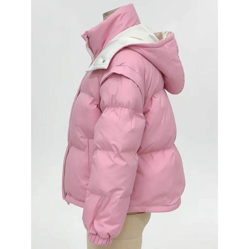Detachable Hood Sleeves Puffy Padded Jacket Oversized Thick Winter Warm Chic Office Daily Women Coat