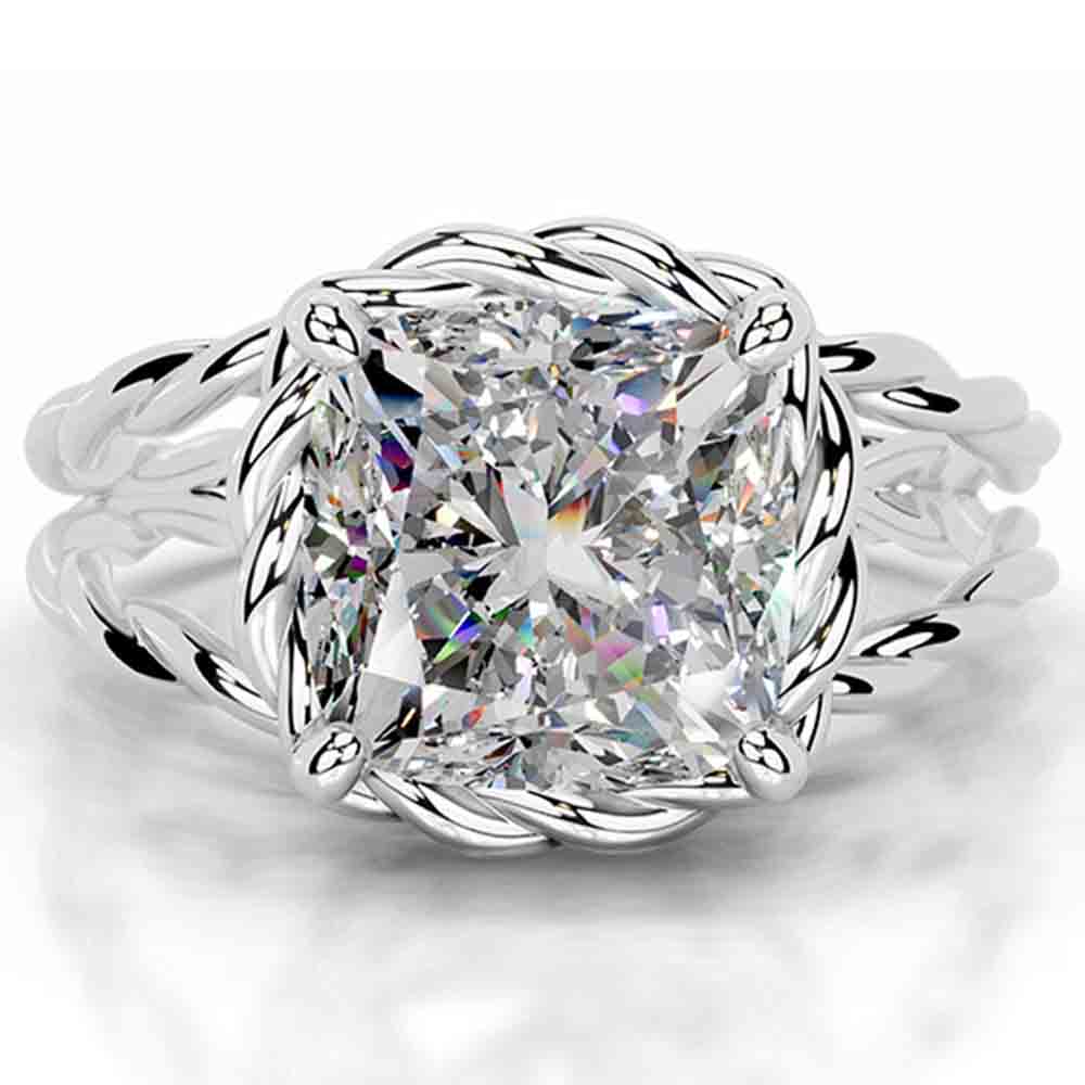 WUIHA Vintage 925 Sterling Silver 3.5 CT Asscher Cut D Color GRA Real Moissanite Split Shank Twisted Solitare Ring Fine Jewelry