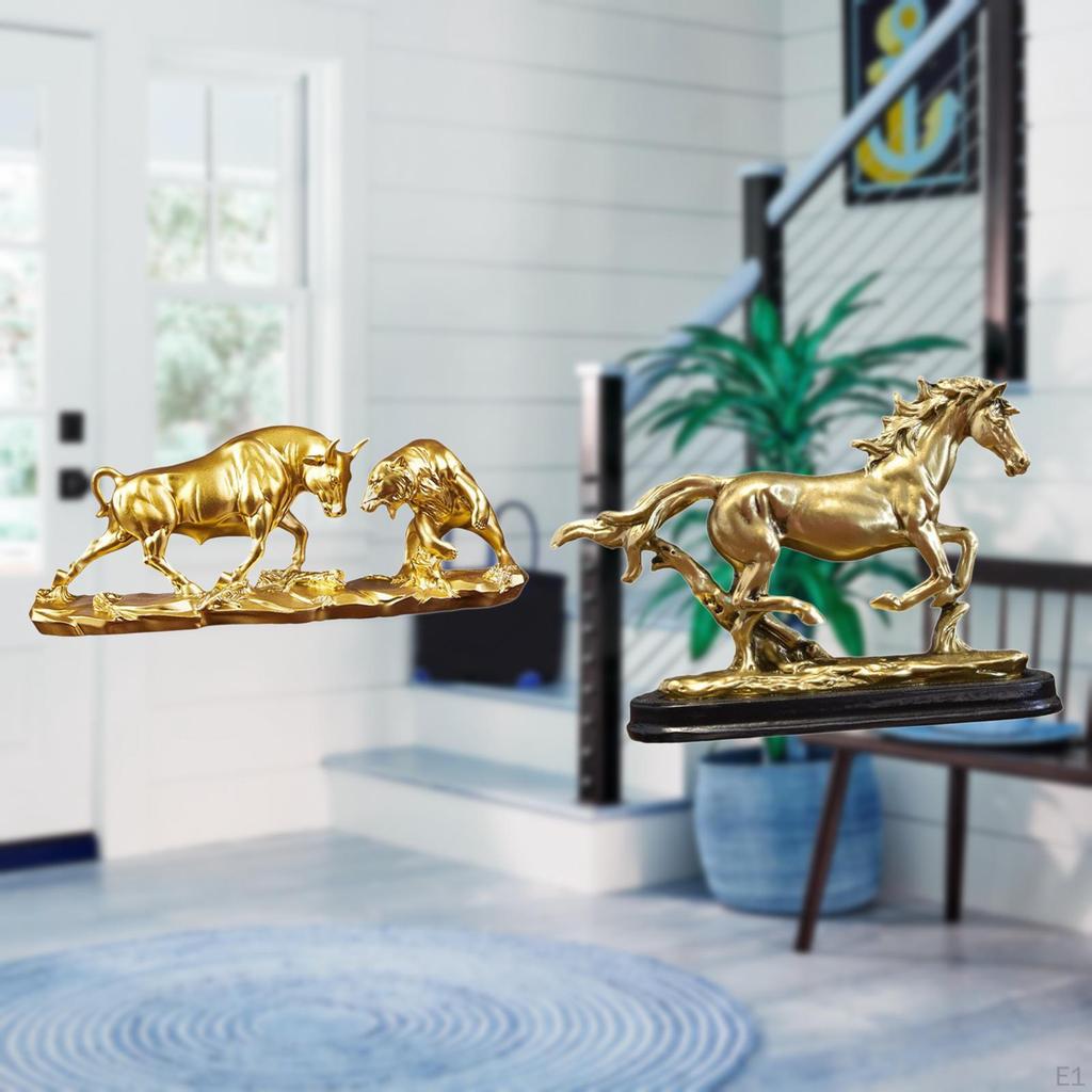 Feng Shui Bull Statue And Horse Figurine Modern Artwork Chinese Animal Sculpture for Desk Decoration