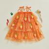Little Girl 's Slip Dress Carrot Heart Print Sleeveless Tie Strap Summer A-Line Easter Dress Tulle Cake Dress