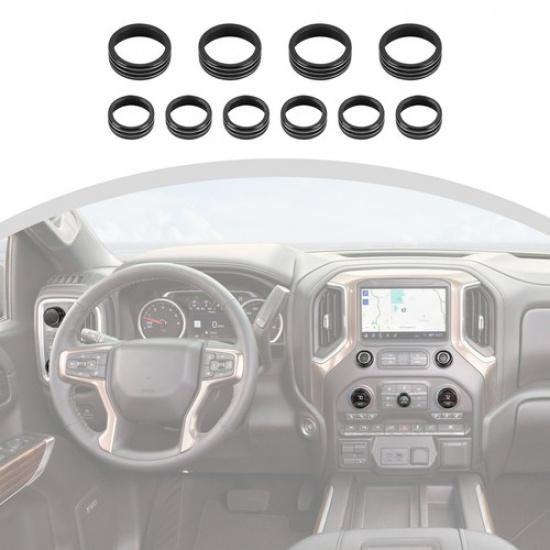 10x Black Center Console Radio Switch Knob Cover Trim For Chevy Silverado +