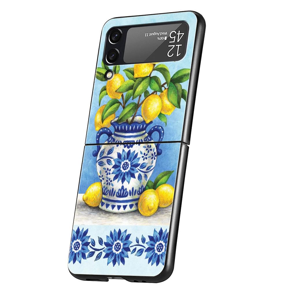 Luxus Handyhülle Für Samsung Galaxy Z Flip 3 4 5 6 Hartes Faltbares PC Für Samsung Z Flip3 Flip4 Flip5 Cover Retro Frucht Zitrone