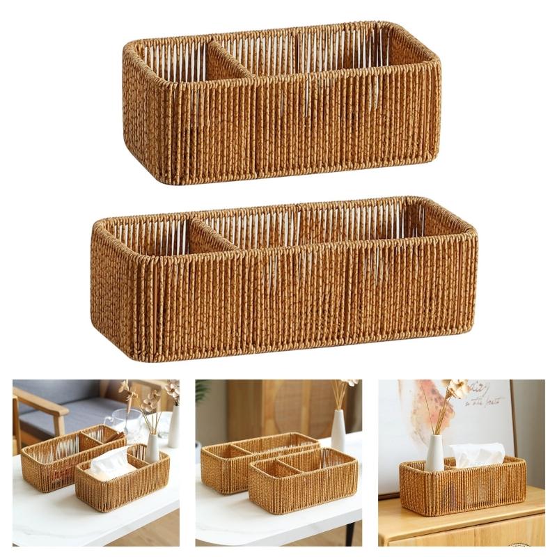Sturdy Handwoven Storage Box Divided Sections Living Room Desktop Organization