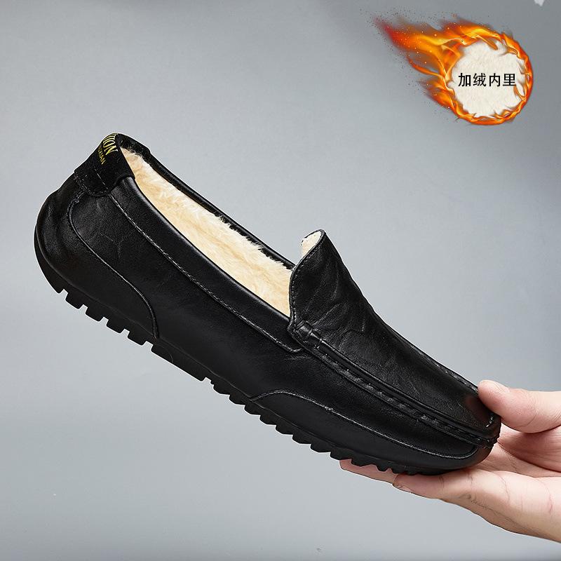 Spring men's casual shoes soft-soled leather lazy large-size Doudou shoes one-pedal driving leather shoes
