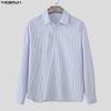 INCERUN Men Lapel Neck Long Sleeve Striped Button Up Casual Shirts Tops