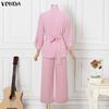 VONDA 2PCS Women Sets Casual Long Sleeve Side Close Blouse and Pants Two Piece Suit