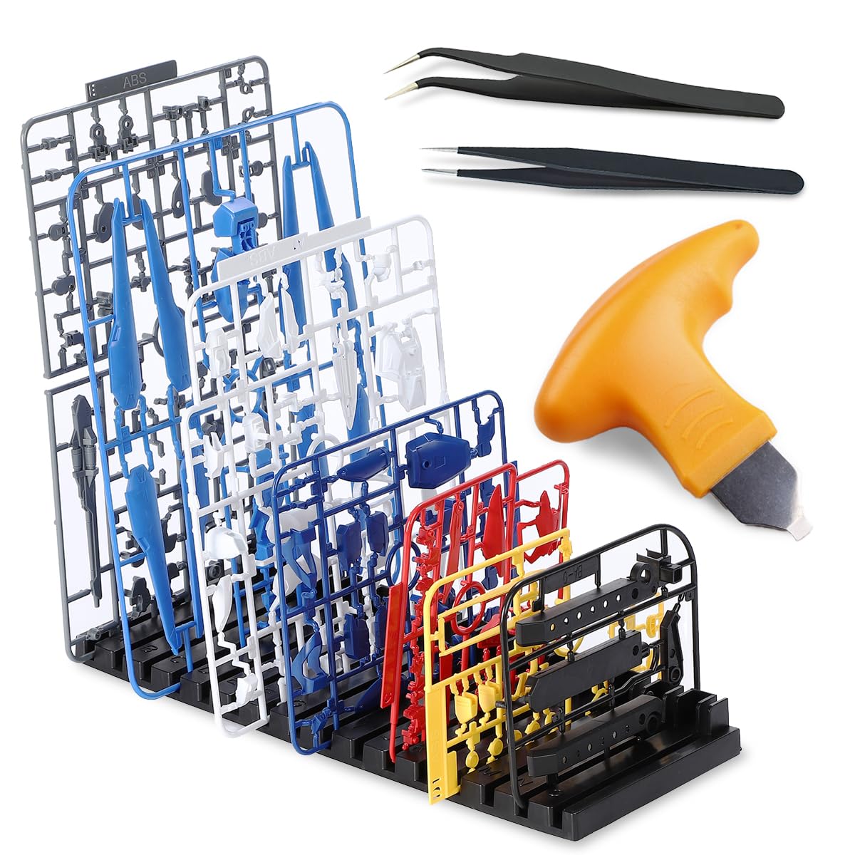 

SALUDABLE Gunpla Runner Stand Plastic Model Tool Tweezers Opener Set 16 (Shallow L-Shaped (Max. Tweezers))