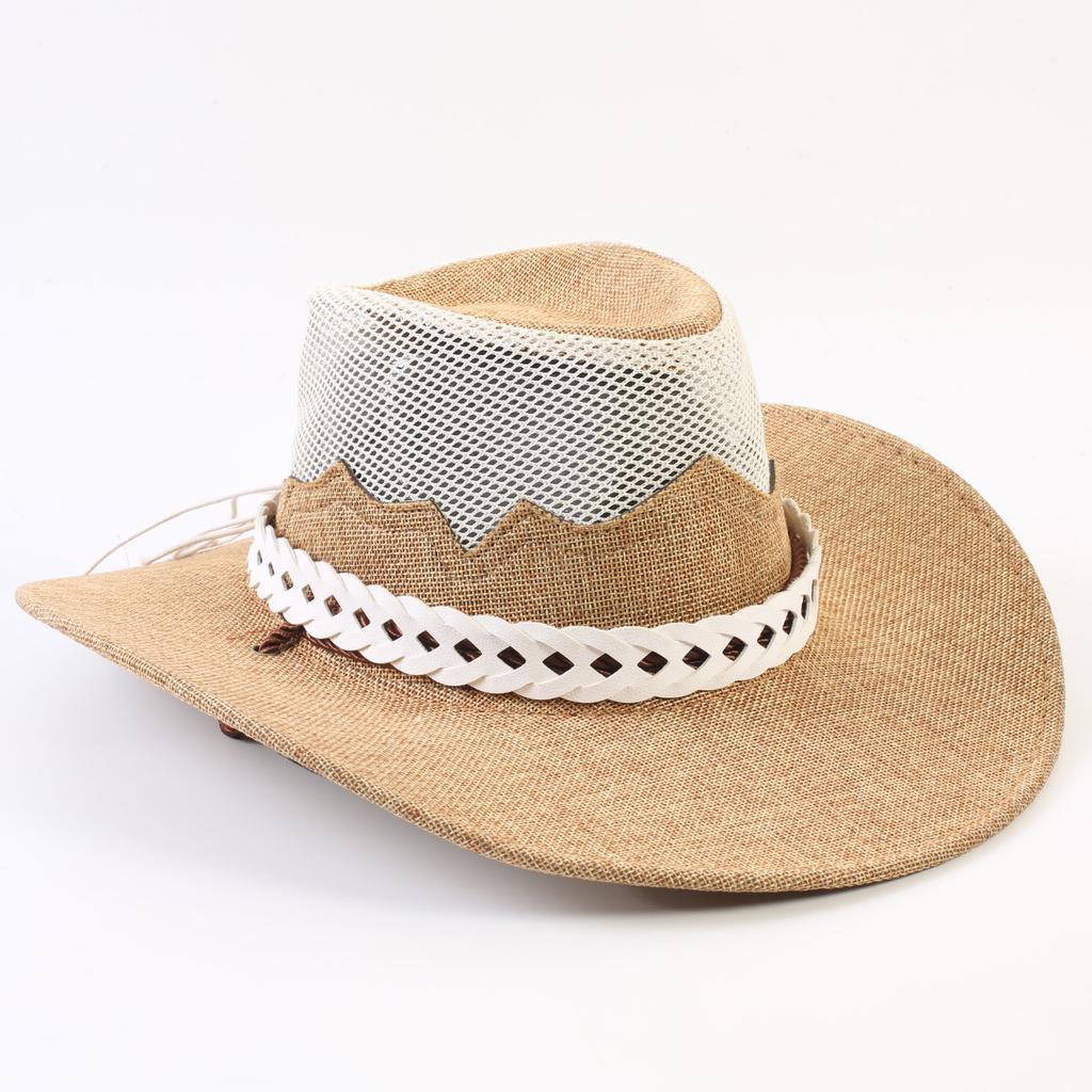 Western Cowboy Hat Men and Women Summer Breathable Sunscreen Visor Hat Big Brim Outdoor Travel Straw Top Hat