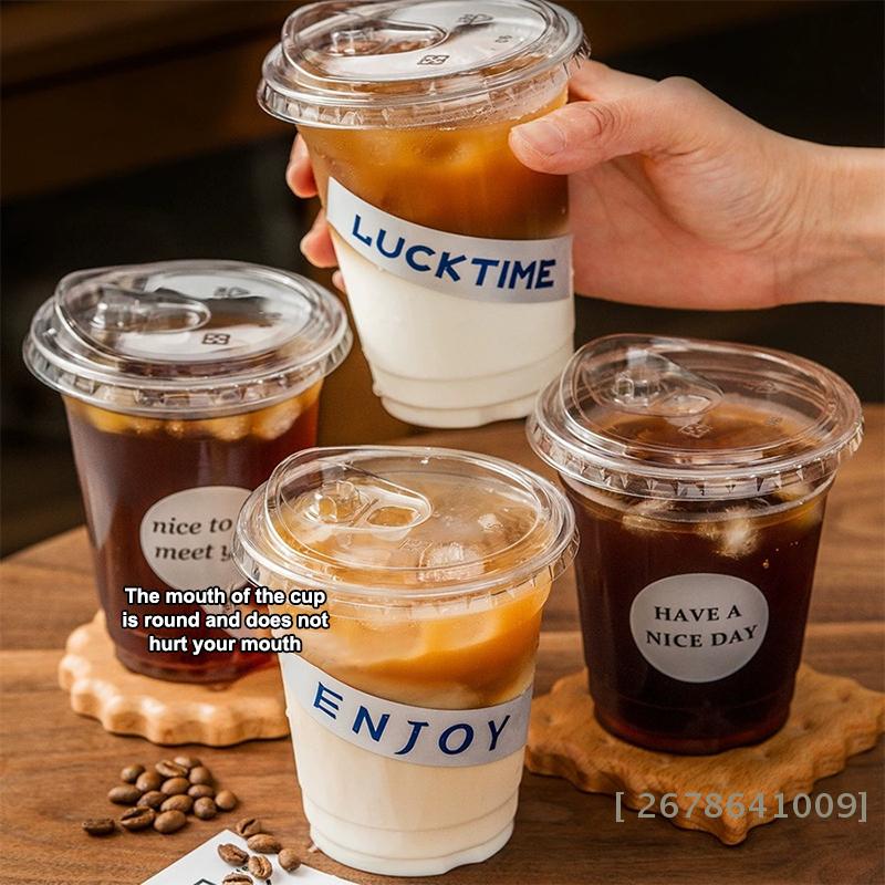 20-Pack Clear PET Disposable Coffee Cups with Lids,, Thick Plastic Cold Drink Cups for Bubble Tea, Iced Coffee, Commercial Use