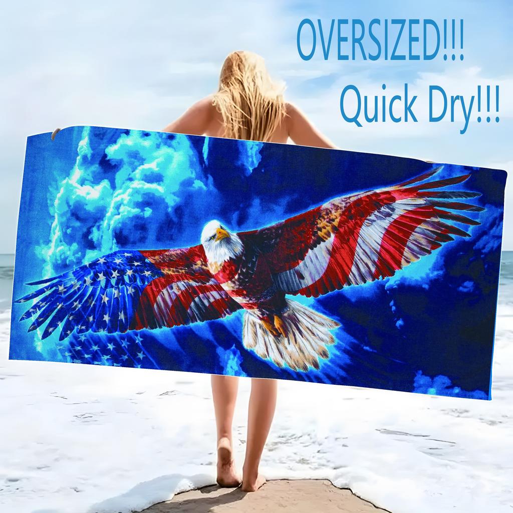 Patriotic American Flag Eagle Beach Towel Soft Absorbent Microfiber Quick-Drying Ideal for Yoga Travel Swimming Fitness Camping