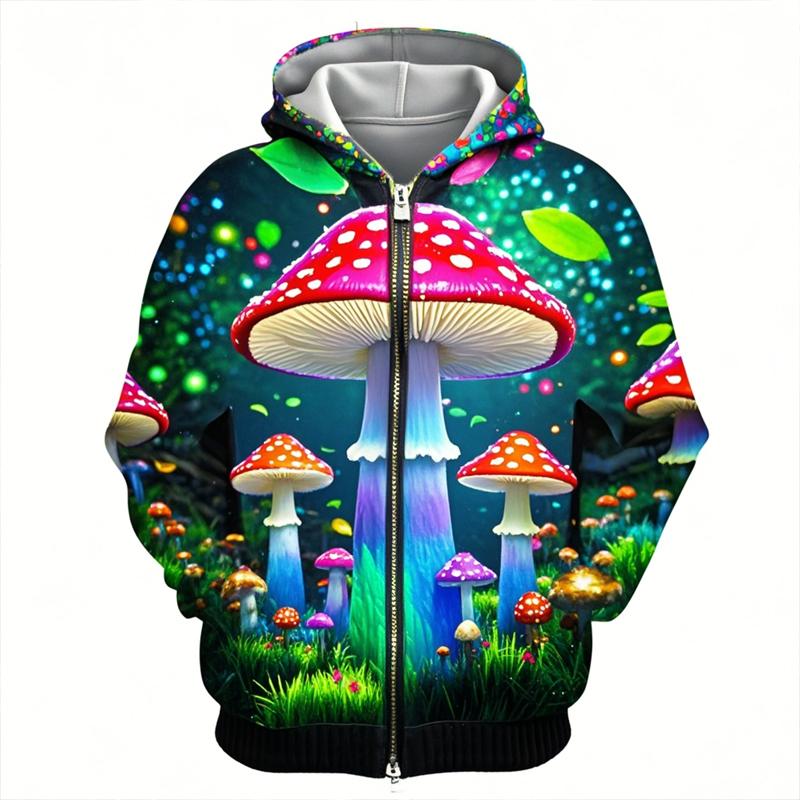 Sweat à capuche zippé impression 3D champignon Unisexe Mode décontractée Sweat à capuche Sweat-shirt de survêtement surdimensionné Vêtement