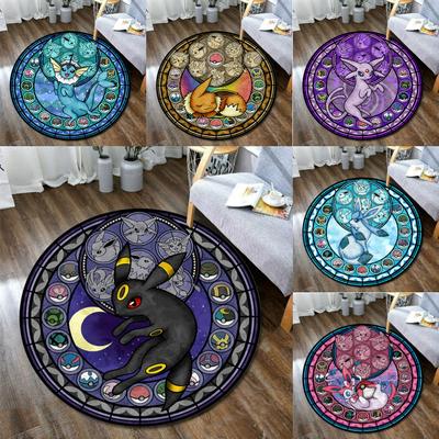 Pokemon Black Sylveon Elves Round Rug Elegant Floor Mat for Living Room Gaming Chair Area Bedside Decor Themed Carpet