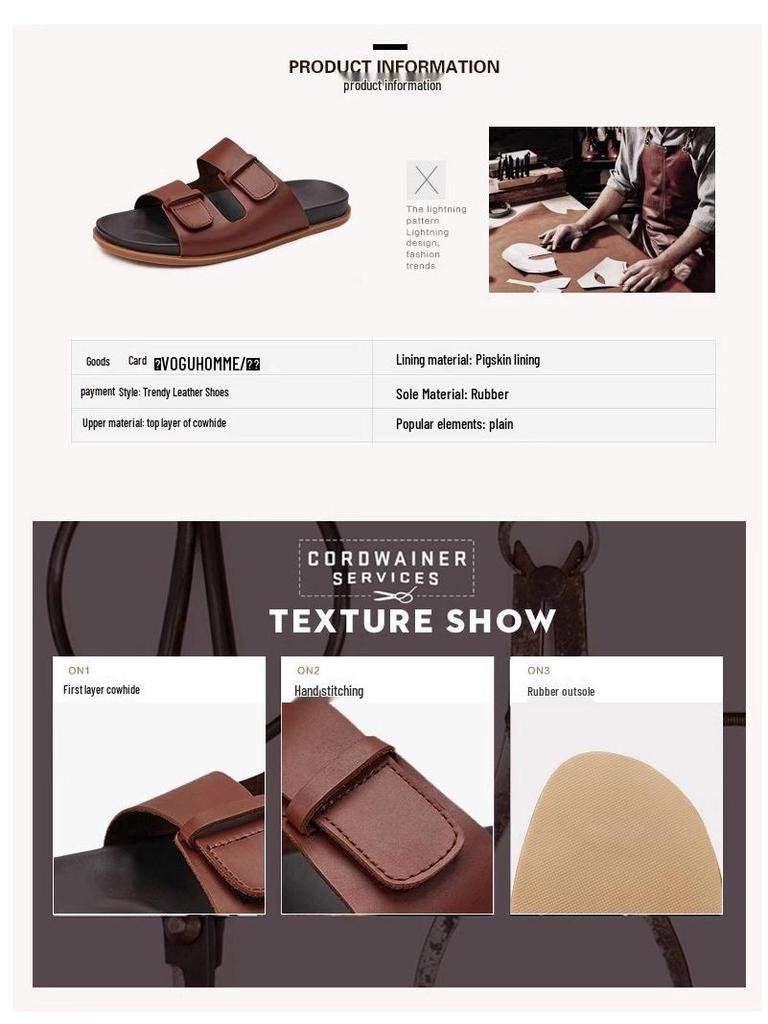 Men's Genuine Leather Non-Slip Summer Flip-Flops - Breathable Casual Beach Sandals