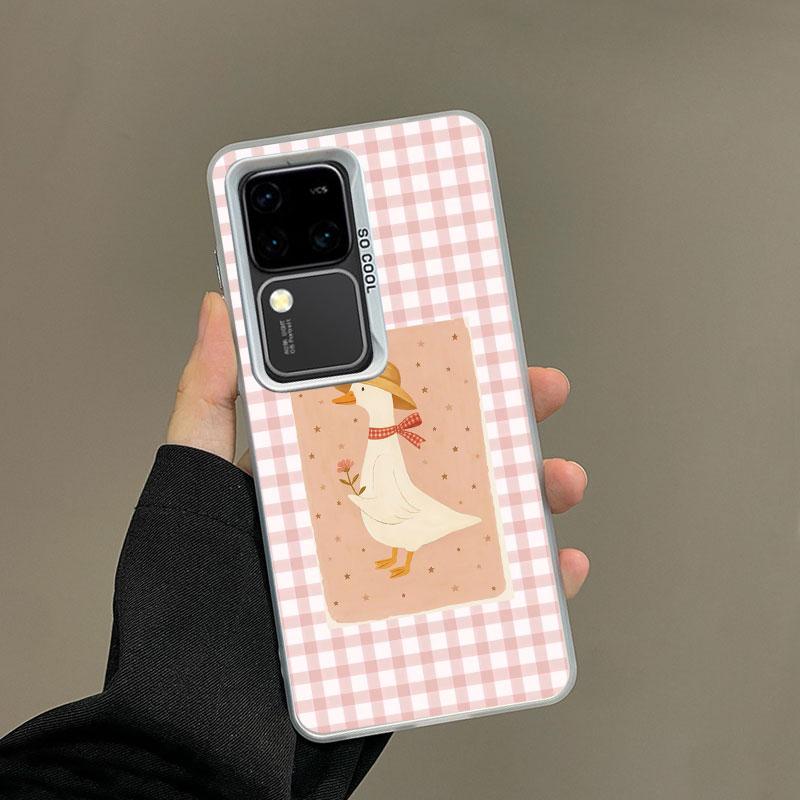 For Samsung Galaxy S24 S23 Ultra Plus FE S25 S22 Ultra Plus S21 FE Laser Phone Case Checkered Grid Cute Animals Pattern Covers