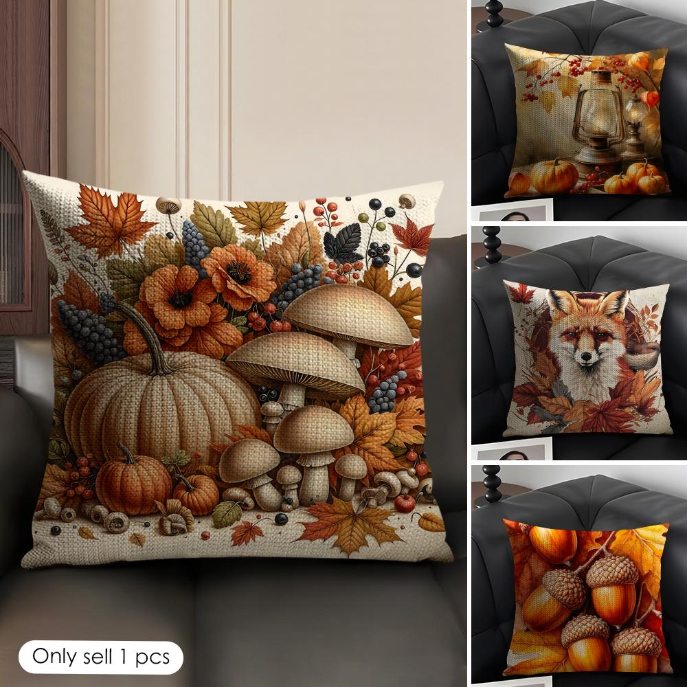 Herbstliches Kissenbezug Natürlicher Leinen Bio-Stoff Beidseitiger Druck Sofa Heimdekor Geschenk Kissenhülle