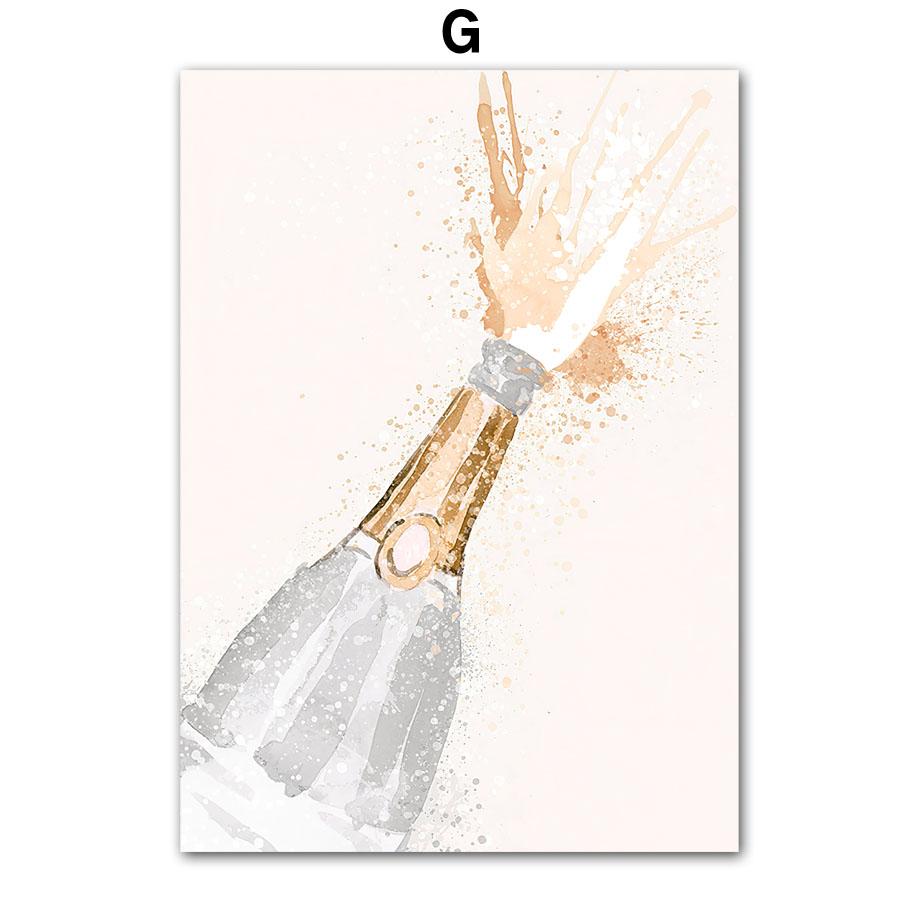 Wall Art Beige Paris Vintage Building Champagne Flower Fashion Girl Living Room Decor Canvas Painting Posters And Prints Picture