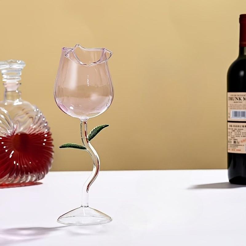 

1/2pcs Rose-Shaped Red Wine Glasses with Colored Rose Leaves Valentine s Wedding Table Decoration Gift Wine Glass Shot Glass Cup