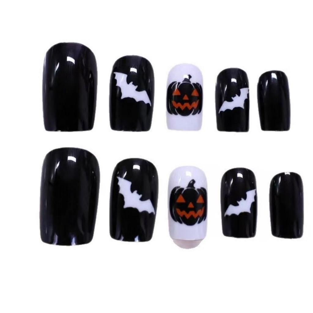 European & American Halloween Press-on Nails: Pumpkin, Skull, Bat Designs