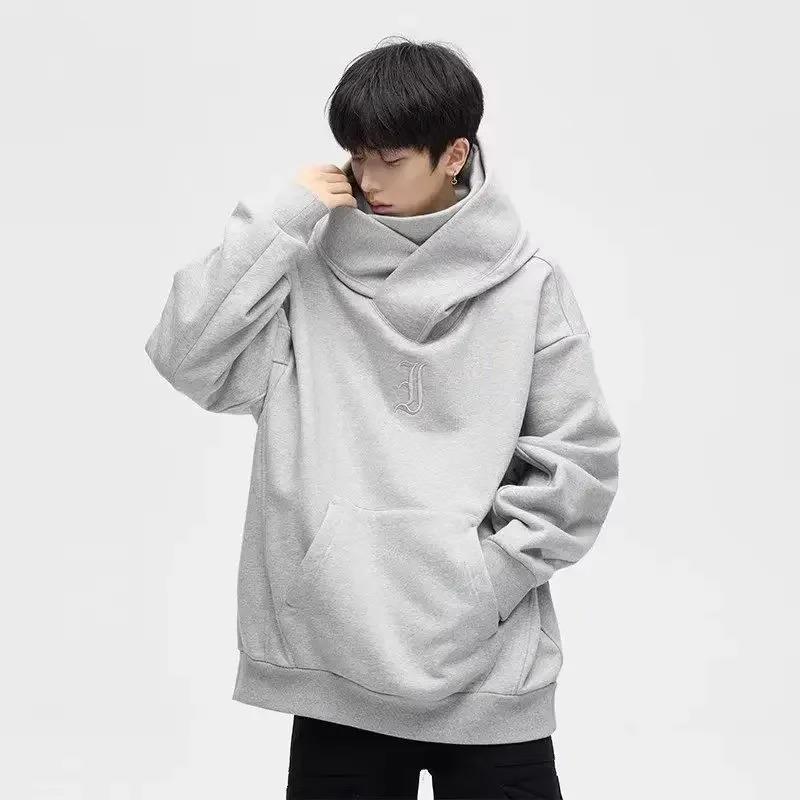 Felpe con cappuccio a collo alto Autunnali Ninja Streetwear per Uomo Felpe Hip Hop Moda Ricamo Lettere Felpa in Pile Vintage Y2K