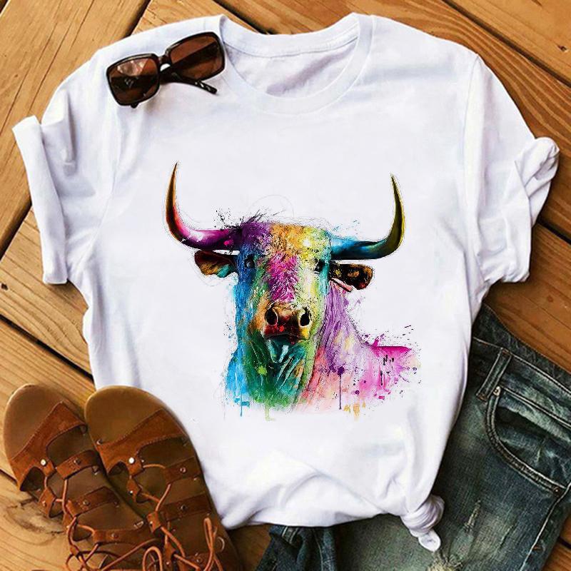 Watercolor Elephant Animal Print T-Shirt Female Harajuku Graphic T-Shirt Dog Lovers Funny T-Shirt Female T-Shirt