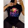 T-shirt z nadrukiem graficznym Disco Queen Letter & Ball, Krótki rękaw, Okrągły dekolt, Codzienny top na lato i wiosnę, Odzież damska