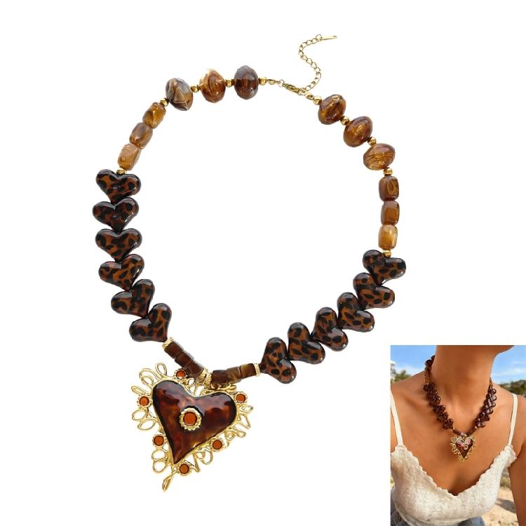 Love Symbol Necklace Stainless Steel Chain Resin Ball Detailing For Women Jewelry Enthusiasts