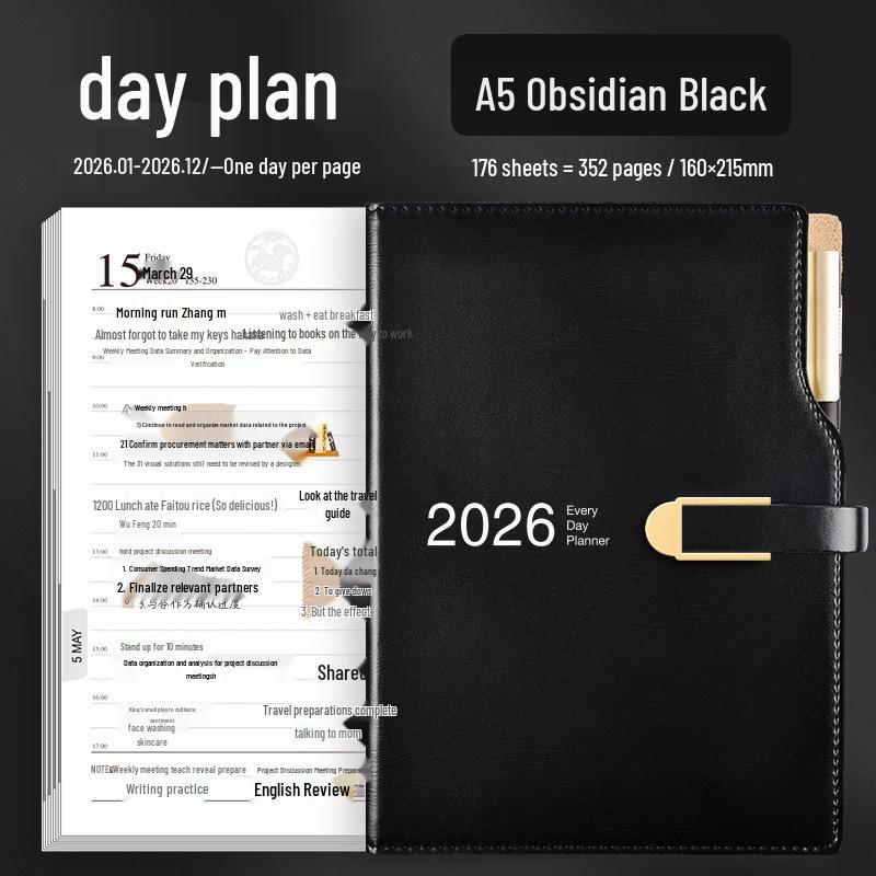 2026 A5 Daily Planner & Schedule Book with Custom Logo Hot Stamping - A6 Bullet Journal Notebook with One-Page-Per-Day Format