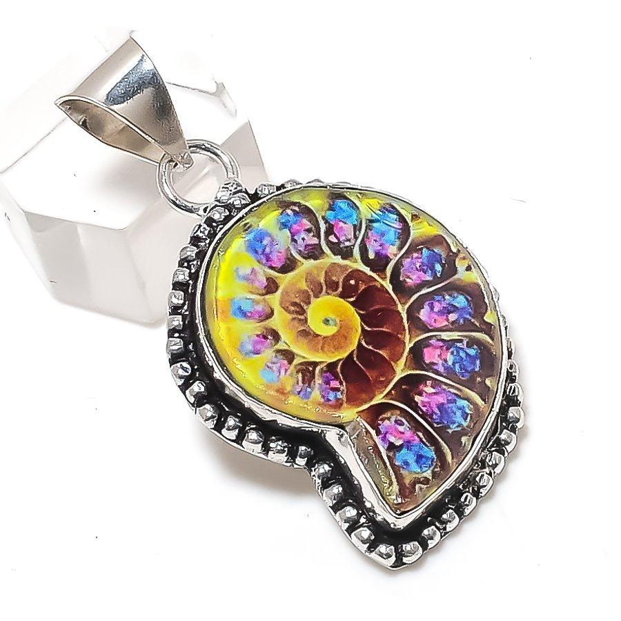

Ammonite Fossil Gemstone Handmade 925 Sterling Silver Jewelry Pendant 1.85 n4s22