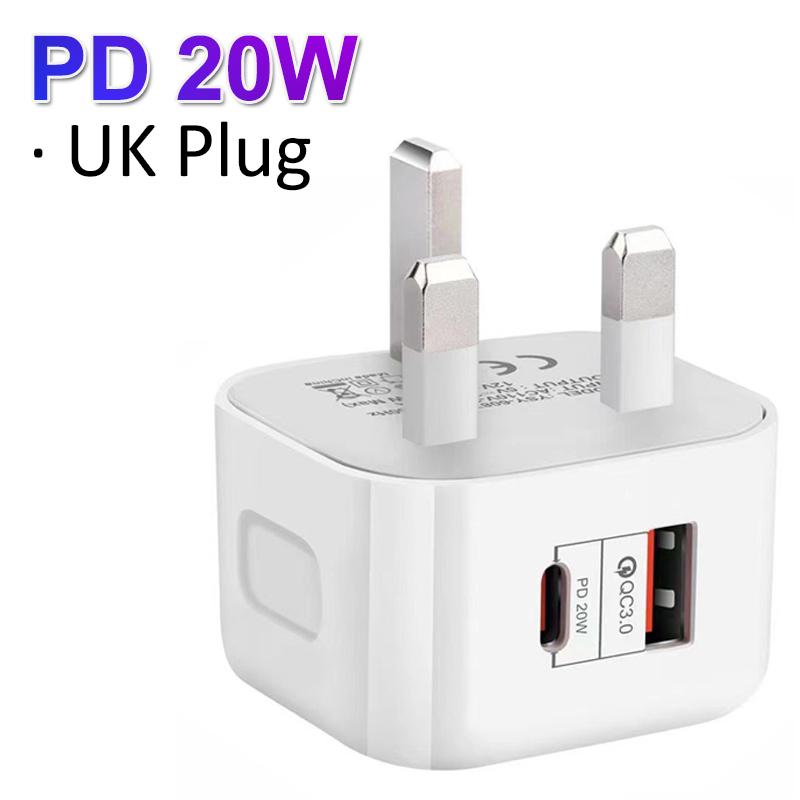 

PD 20W USB C зарядное устройство Быстрая зарядка Quick Charge 3.0 зарядное устройство для ЕС Великобритания США Plug Type C адаптер для iPhone 15 Xiaomi Samsung UK Plug