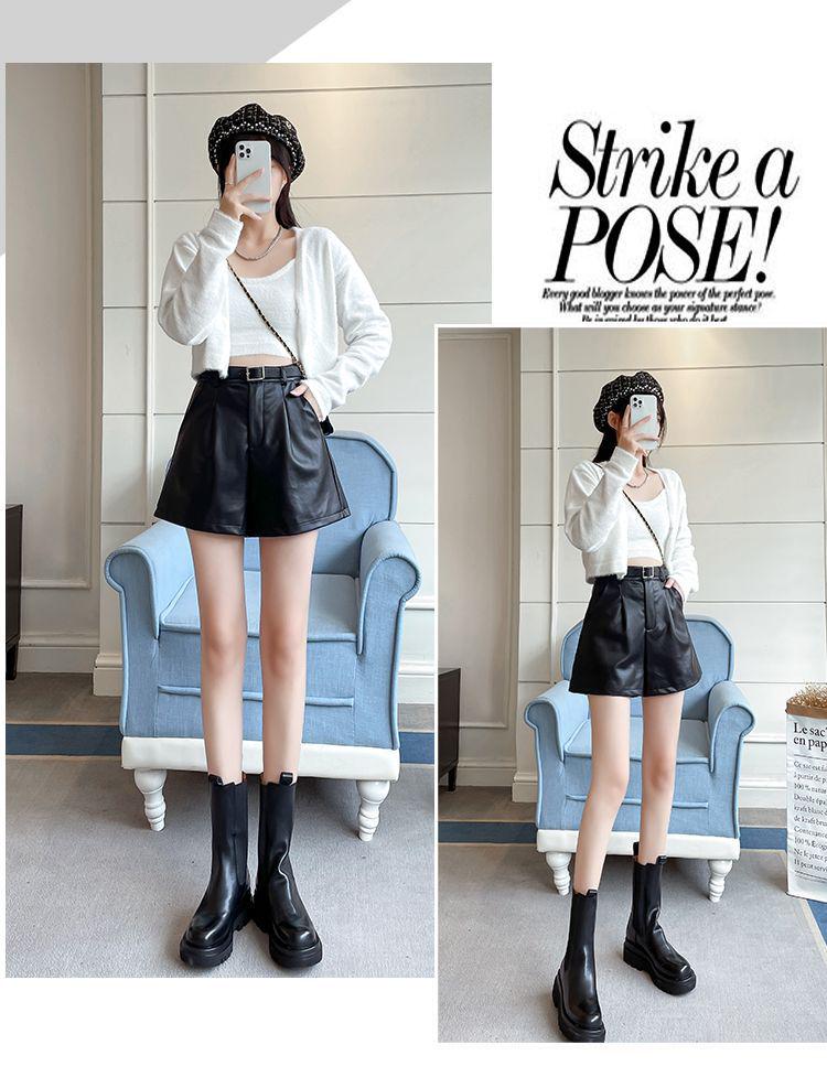 2026 Summer Plus Size Women's High Waist PU Leather Wide Leg A-line Shorts & Bootcut Pants