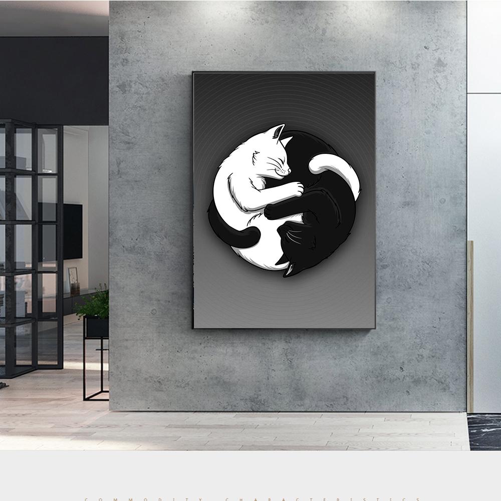 Tai Chi Balance Schwarz-Weiß Katzenabzüge Poster Leinwandbild Moderne Wandkunst Bilder Wohnzimmer Schlafzimmer Heimdekoration