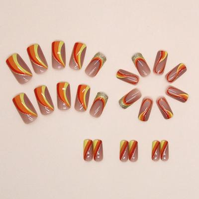 Nowe Długie Kwadratowe Sztuczne Paznokcie Brokatowe Kwiaty Aurora Faliste Press on Nails Francuskie Odpinane Końcówki Paznokci Kobiety Dziewczyny