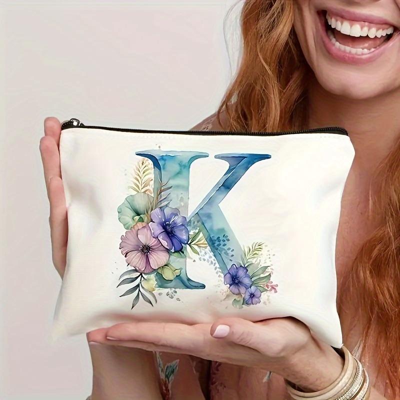 1pc Floral Alphabet Cosmetic Bag -Perfect For Travel, Weddings, And Bachelorette Parties For Bridesmaids And Maid Of Honor