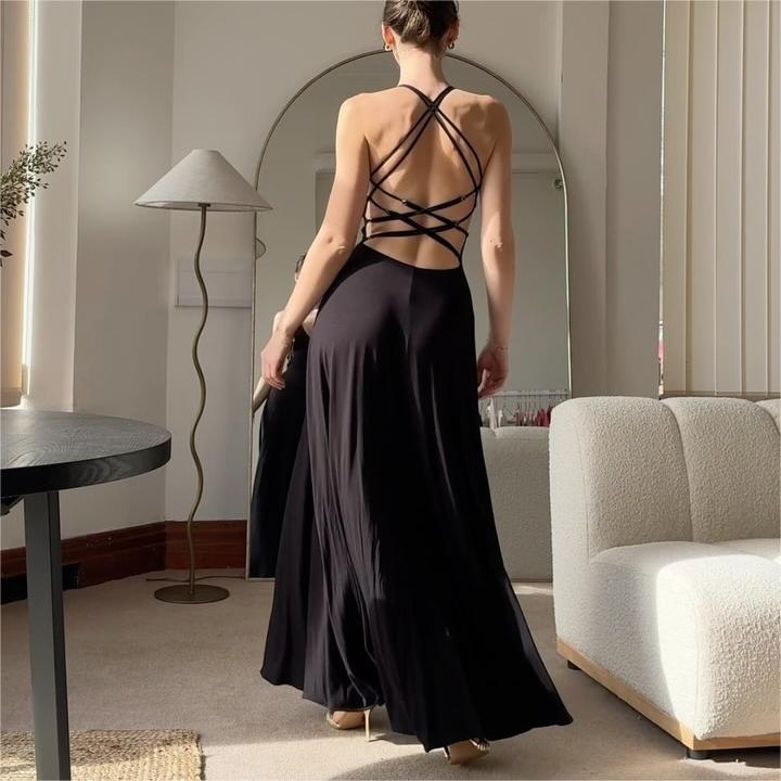 European and American sexy women's clothing new suspender sleeveless dress big halter strap high waist dress
