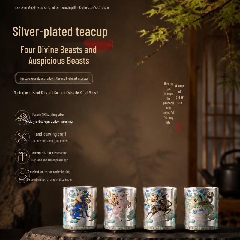 Forbidden City Auspicious Beast Gilt Silver Teacup Set